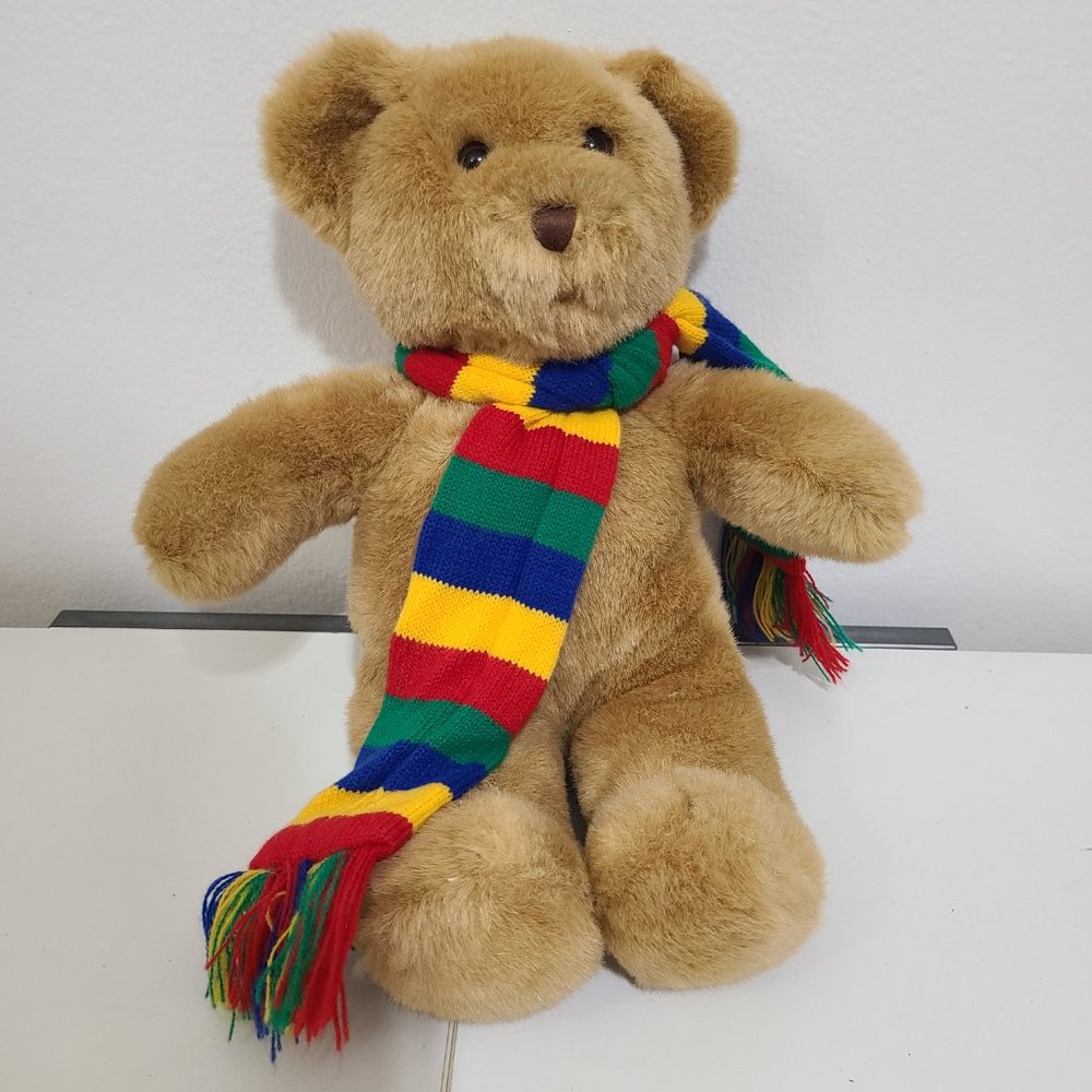 Build a Bear Rainbow Scarf Teddy Bear Plush